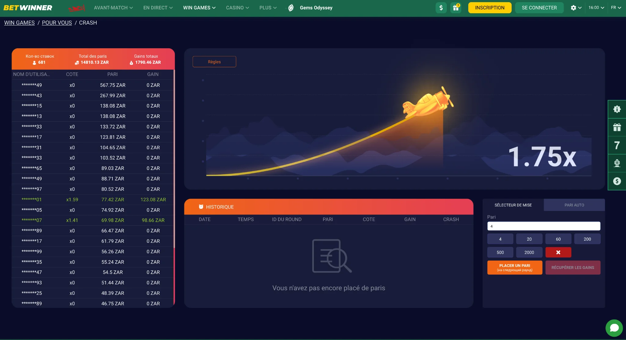 Le jeu populaire Aviator disponible sur Betwinner Casino