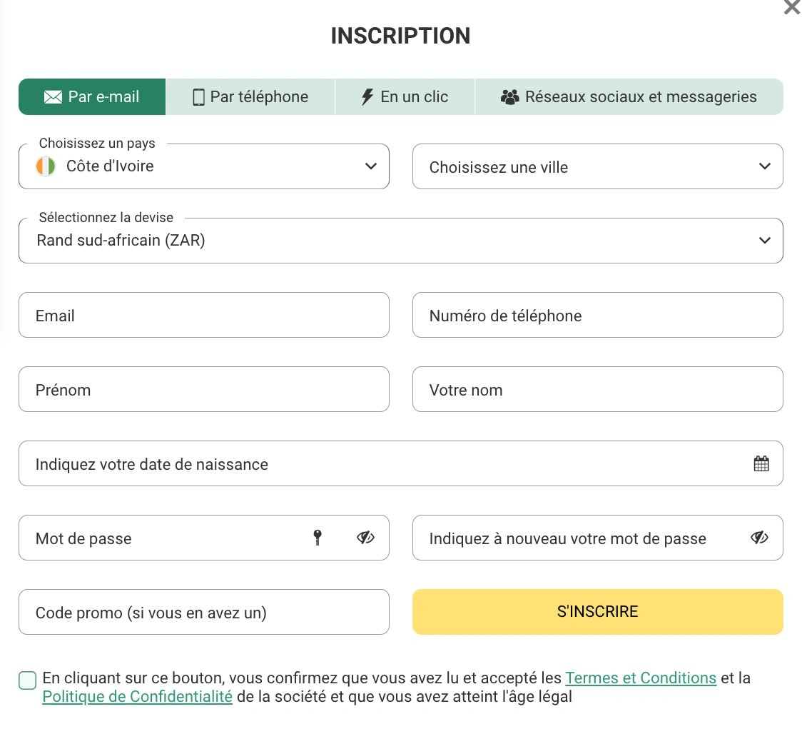 Options d'inscription simplifiées sur Betwinner